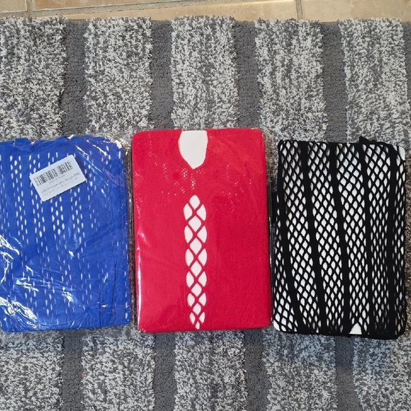 Accessories - Set of Three Fishnet Dresses in Blue, Red, and Black